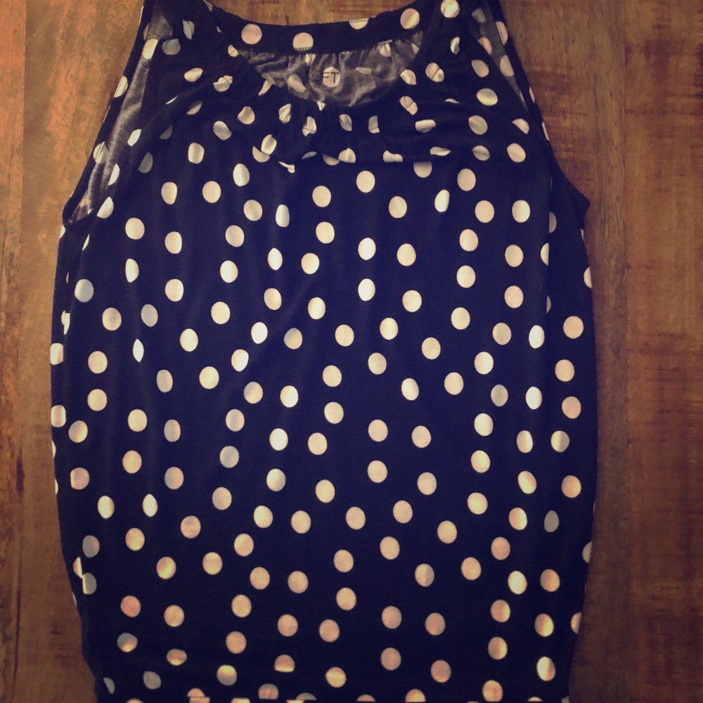 Loft sleeveless dressy/casual polka dot navy top